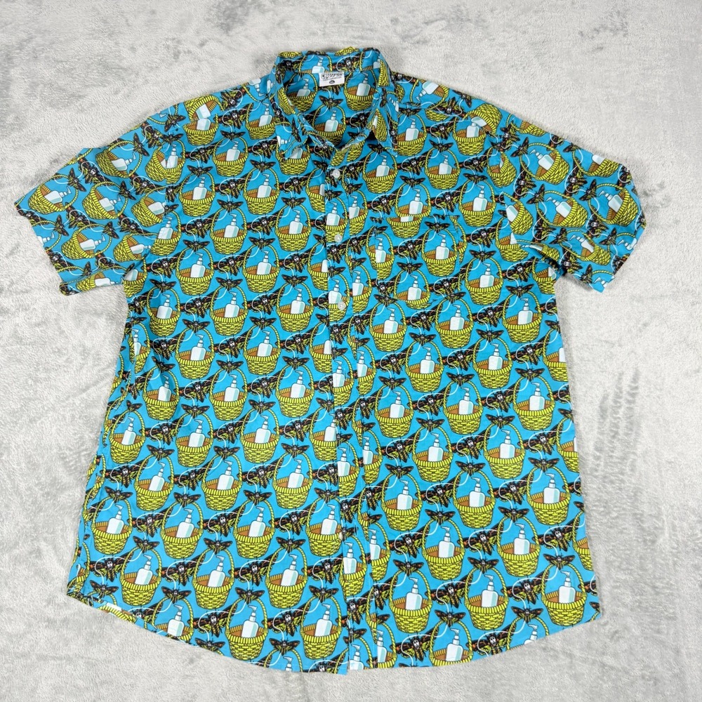 Creepy Co Mens XL Button Up Shirt Silence of the Lambs Lotion Basket Moth Blue